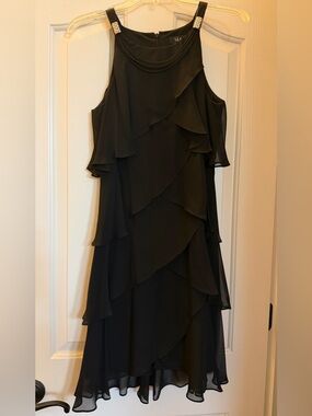 S.L. Fashions Black Asymmetrical Ruffle Cocktail Dress